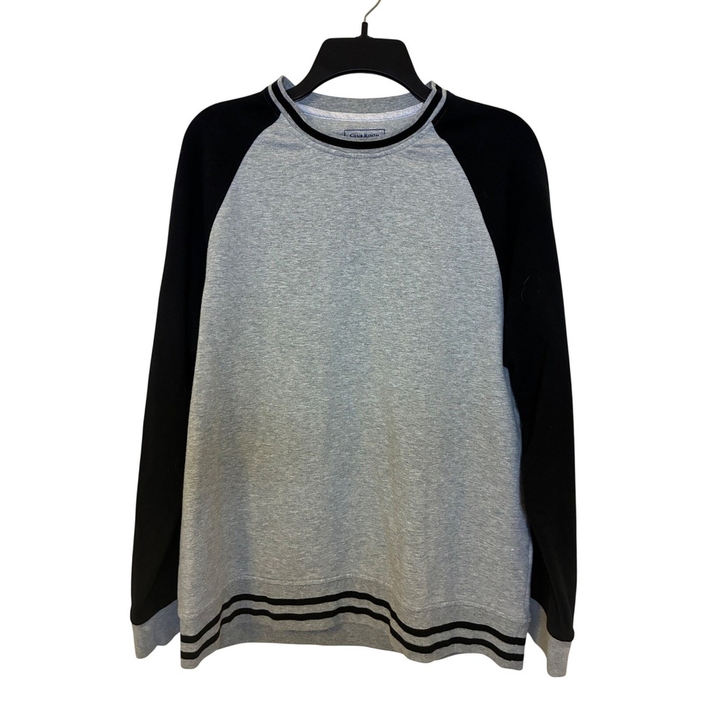 Club Room Vintage Raglan Sweatshirt Grey Black Striped Trim Crew Neck Medium